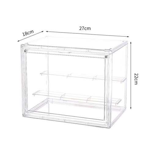 2X Clear Acrylic Display Case 3 Tier Display Shelf, Stackable Protection Showcase with Magnetic Door for Action Figures 2