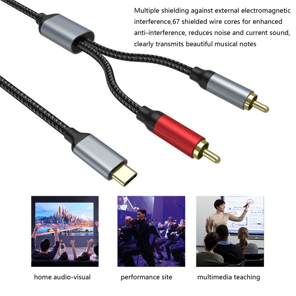 1.5M Type C Male To 2Rca Female Sound Cable Braided For Hifi Sound 7695001135856