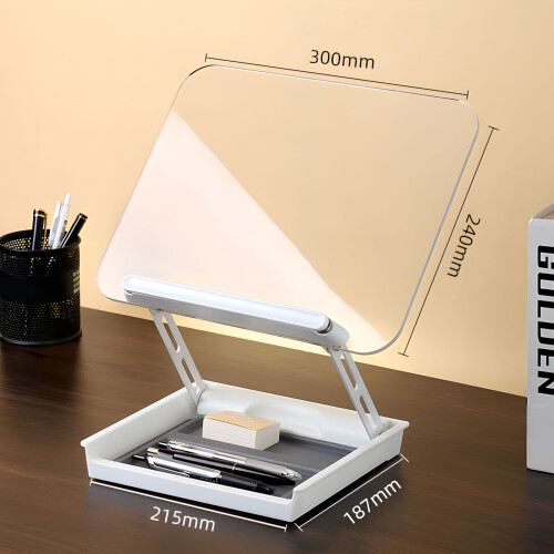 Adjustable Acrylic Reading Shelf Having Concealed Storage Drawer For Books Tablets Sheet 2