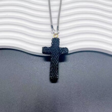 Rhinestones Embedded Clay Crucifix Hanging Charm For Cars Trucks SUVs Purple
