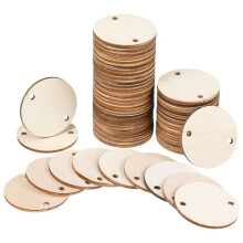 200PZ Etichette Circolari nel legno Etichette per Compleanno con 2 Fori per la lavagna per Compleanno, lavoretto per lavoretti DIY, 1,5 Pollici
