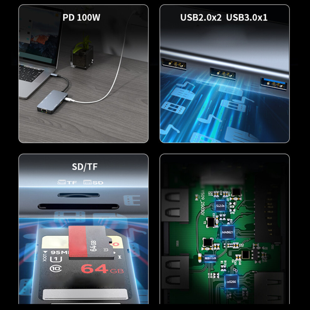 Usb C Dock With 4K Hdtv 2 Usb Port Pd100w Charging Reader For Laptop 7695001087568