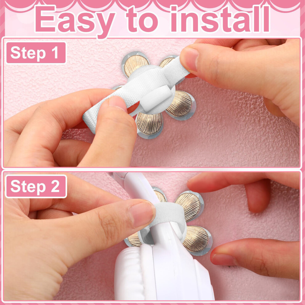 1 Pair Flower Shape Headphone Decoration With Decorative Rhinestones Detailing White 7695001066488