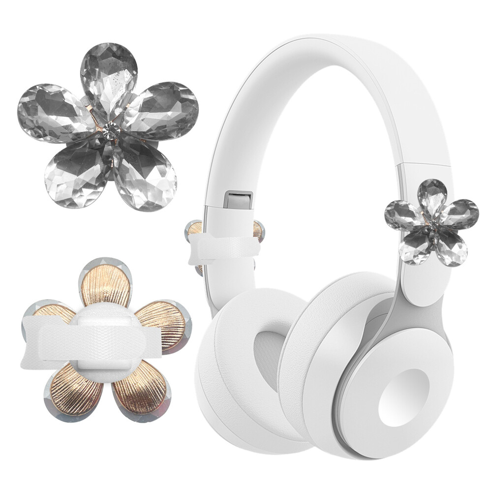 1 Pair Floral Headphone Decor With Sparkling Rhinestones For Girls Women Red 7695001066471