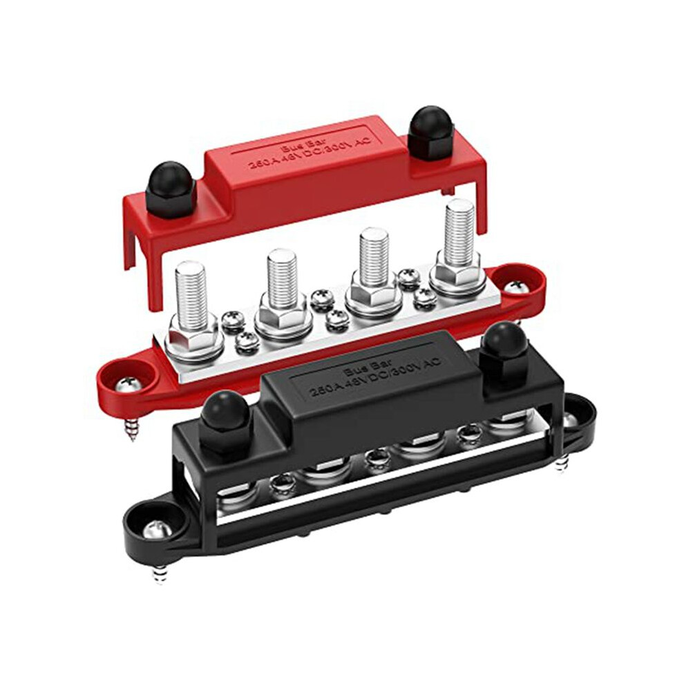 250A 12V Bus Bar Battery Power Distribution Block Car Audio 12 Volt Busbar 4 X 3/8Inch Posts 6 X 8 Screws 4713750169427