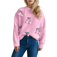 Damenpullover: Langärmlig, Leicht, Lässiger Strickpullover in Großen Größen Rosa Einheitsgröße