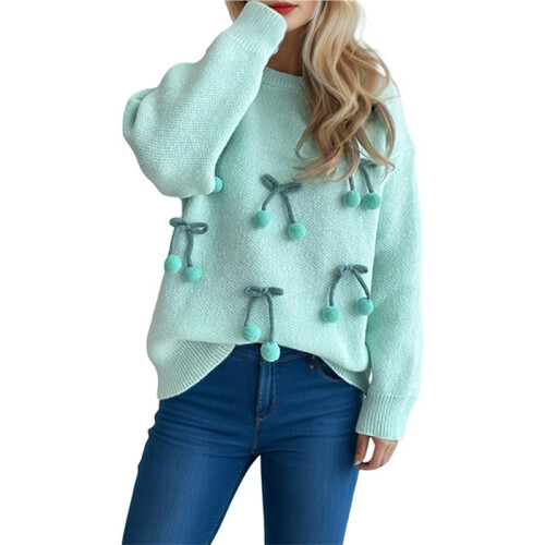 Damenpullover: Langärmlig, Leicht, Lässiger Strickpullover in Großen Größen Grün Einheitsgröße