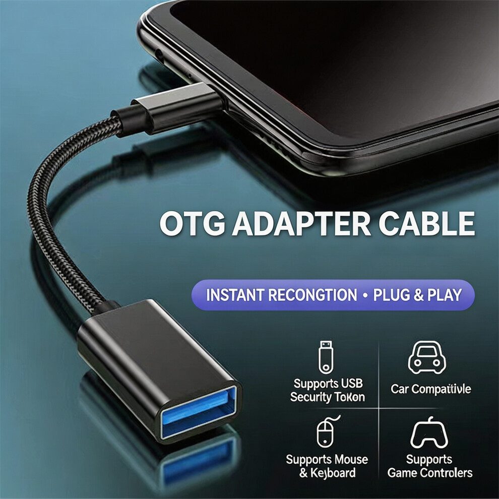 3Pcs Type C To Usb 2.0 Female Otg Adapter Cable For Phones Tablets Data Transfer Black 7695001050098
