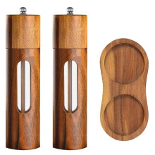 1 Moulin à Sel et Poivre Manuel en Bois de 20 cm (8 Pouces), à Grain Réglable et Rechargeable, pour la Cuisine