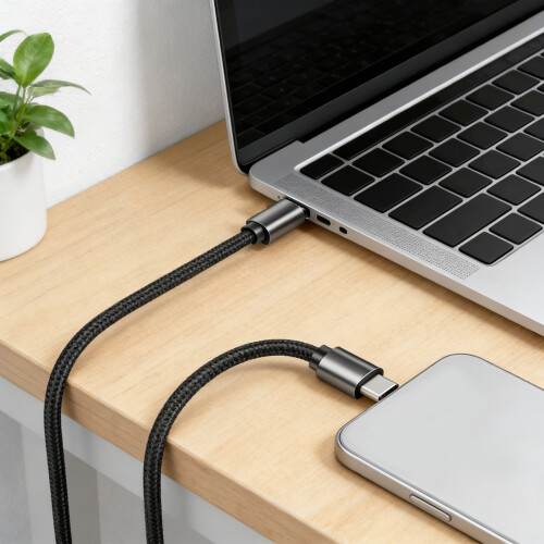 60W USB C To USB C Cable Nylon Braided 90 Degree Elbow Fast Charging Data 2m single bend
