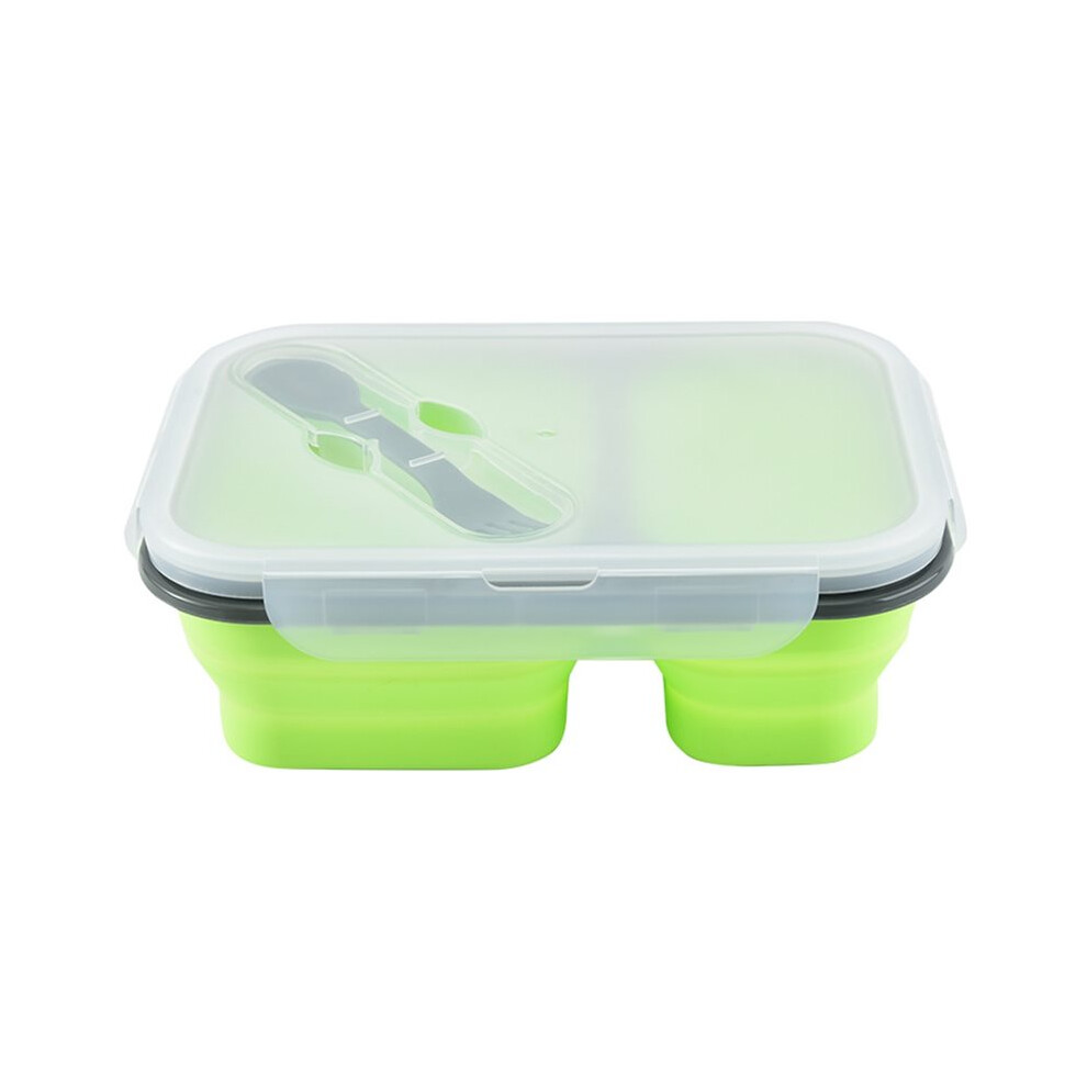 Saudism Foldable Silicone Bento Box, Microwavable Lunch Container With Lid For Outdoor Picnic Green