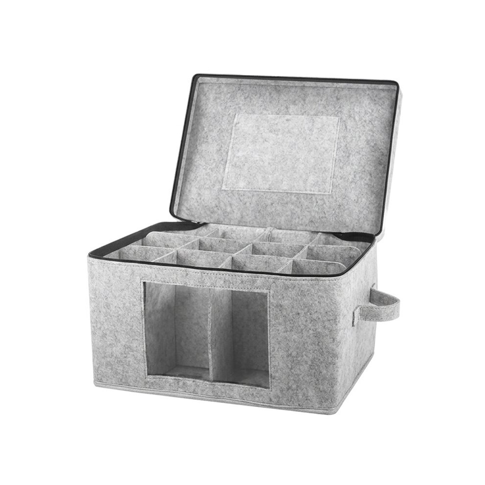 Wine Glass Storage Box With Lid, Hard Shell Stemware Storage Container With 12 Dividers,Glassware Packing Box Saudism