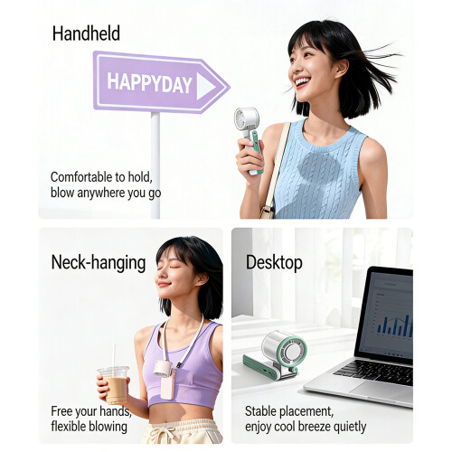 Portable Handheld Fan With 199 Speed Setting And Semiconductor Cooling Green white
