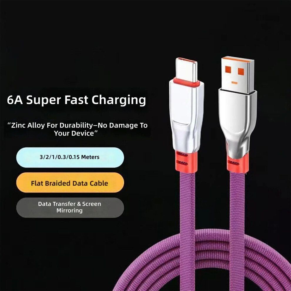 Reliable Braided Usb To Type C Data Cord 6A Fast Charging Cable Wire Portable 15Cm 7695001079617