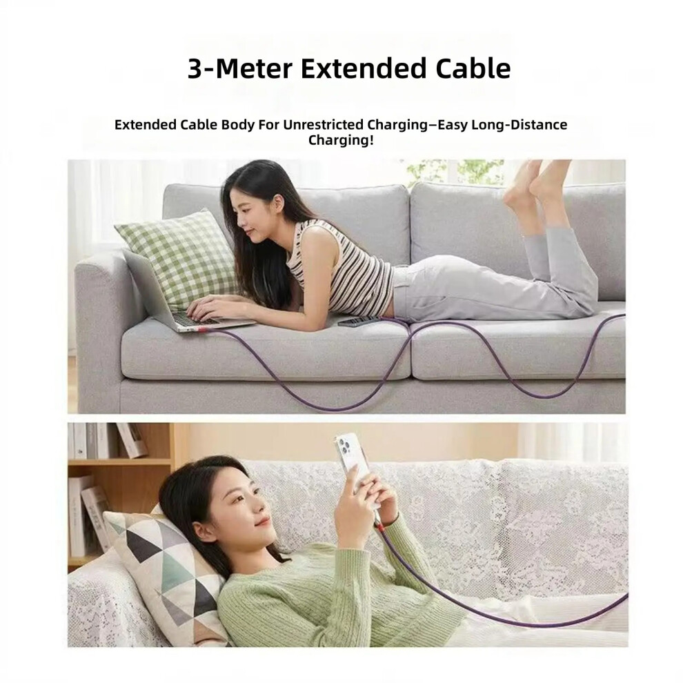 Fast Charging Usb To Type C 6A Data Cable Braided Power Cord For Power Supply 3M 7695001079488