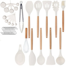 Kitchen Cooking Utensils Set, 33 Pcs Non-Stick Silicone Cooking Kitchen Utensils Spatula Set, Wooden Handle Silicone