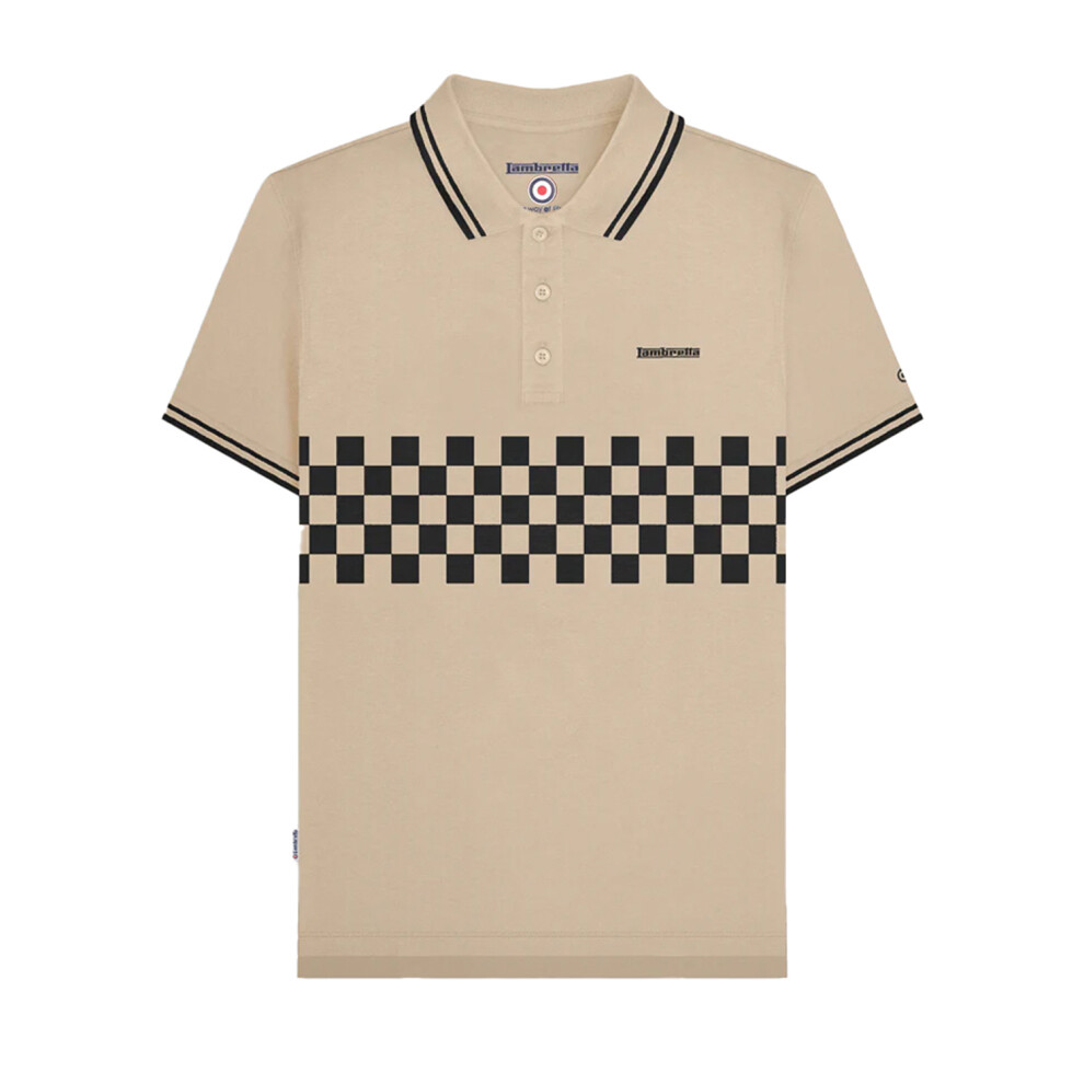 Lambretta (M, Stone/Black) Mens Ss25 Two Tone Tipped Polo Shirt Black
