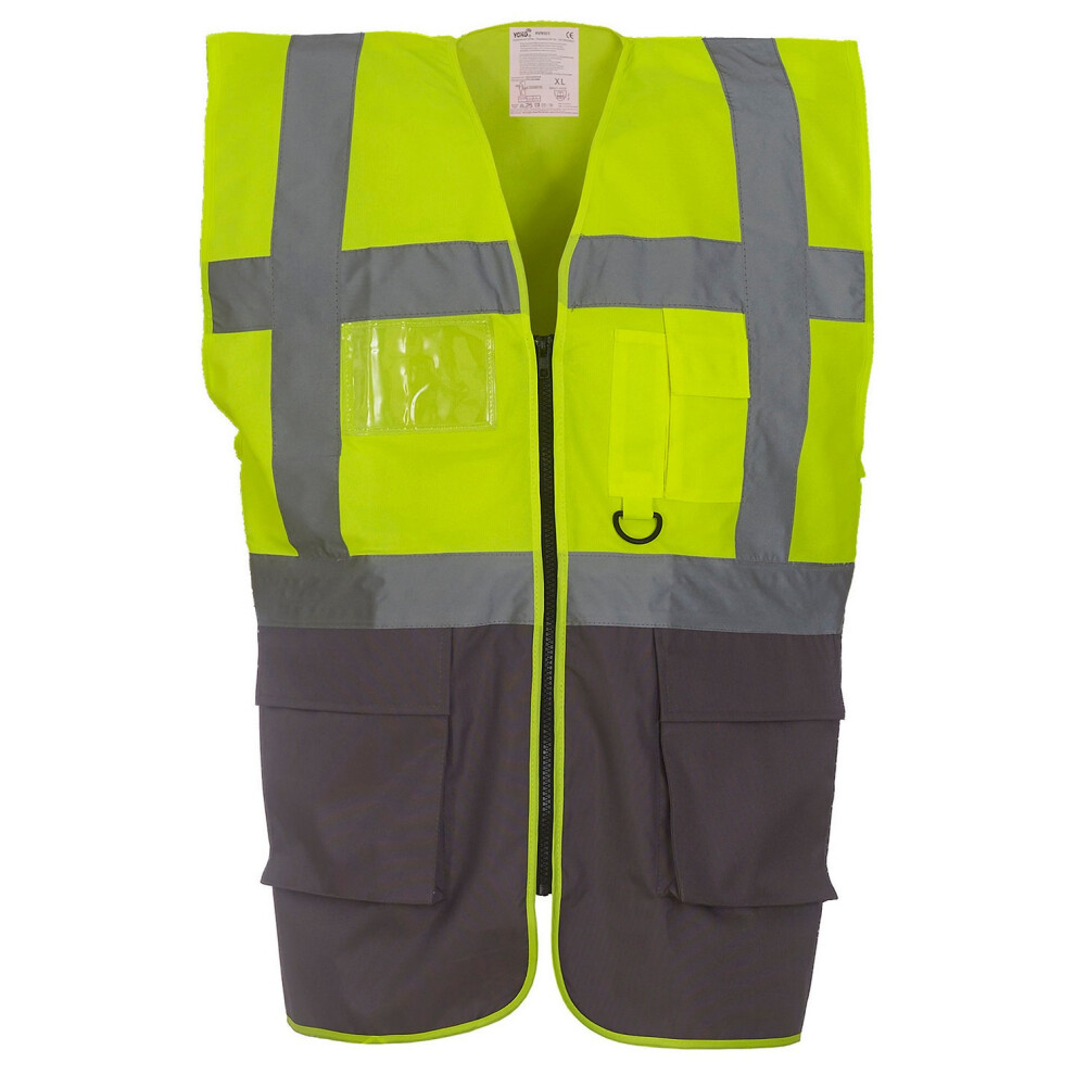 (3Xl, Yellow/Grey) Yoko Unisex Adult Executive Hi-Vis Waistcoat 5063527724830