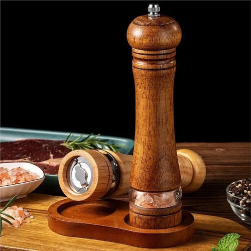 1Set Manual Wooden Pepper Grinder Solid Salt Pepper Mill with Ceramic Grinding Core, Adjustable Coarseness Spice Grinder 1