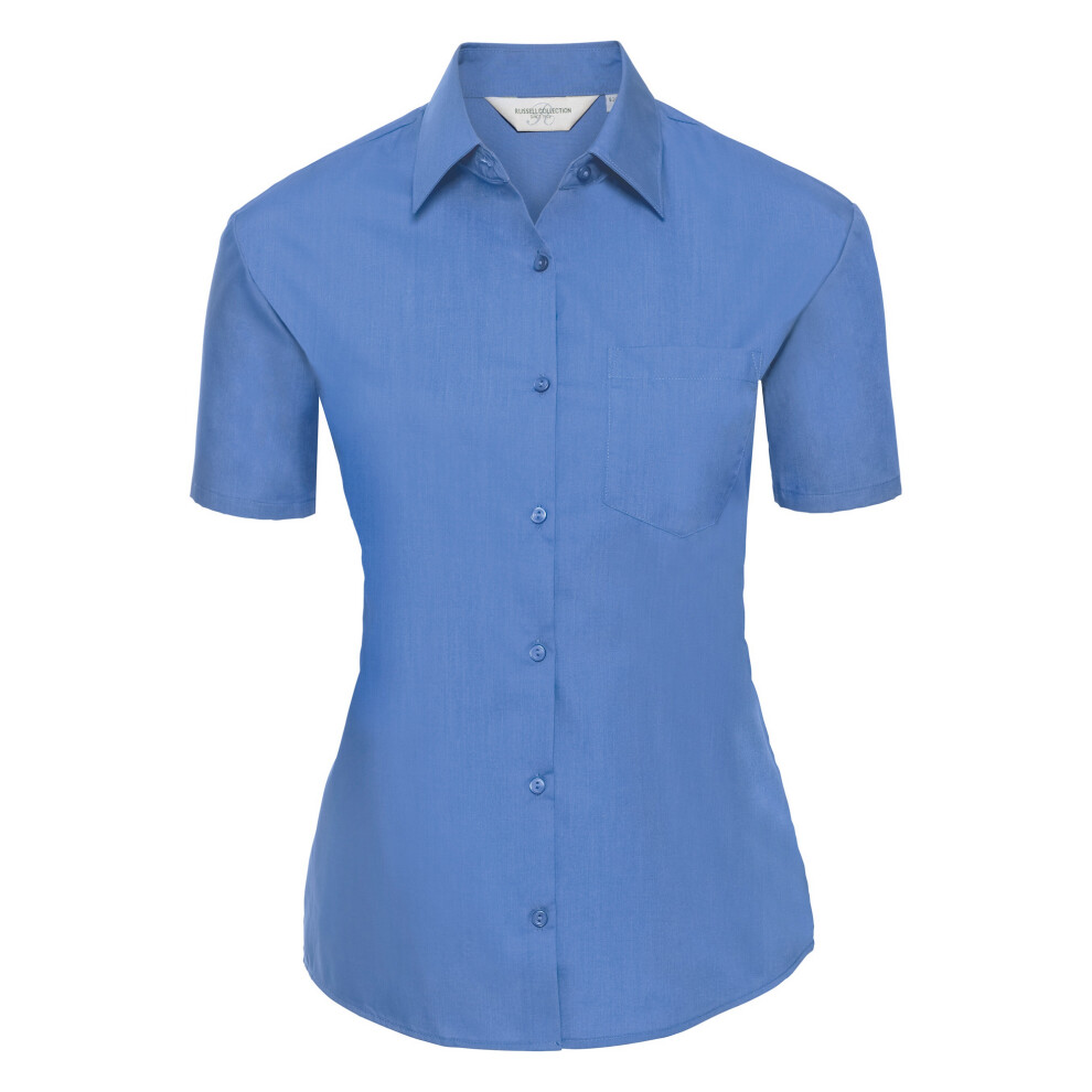 Russell (4Xl, Corporate ) Collection Ladies/Womens Short Sleeve Poly-Cotton Easy Care Poplin Shirt Blue