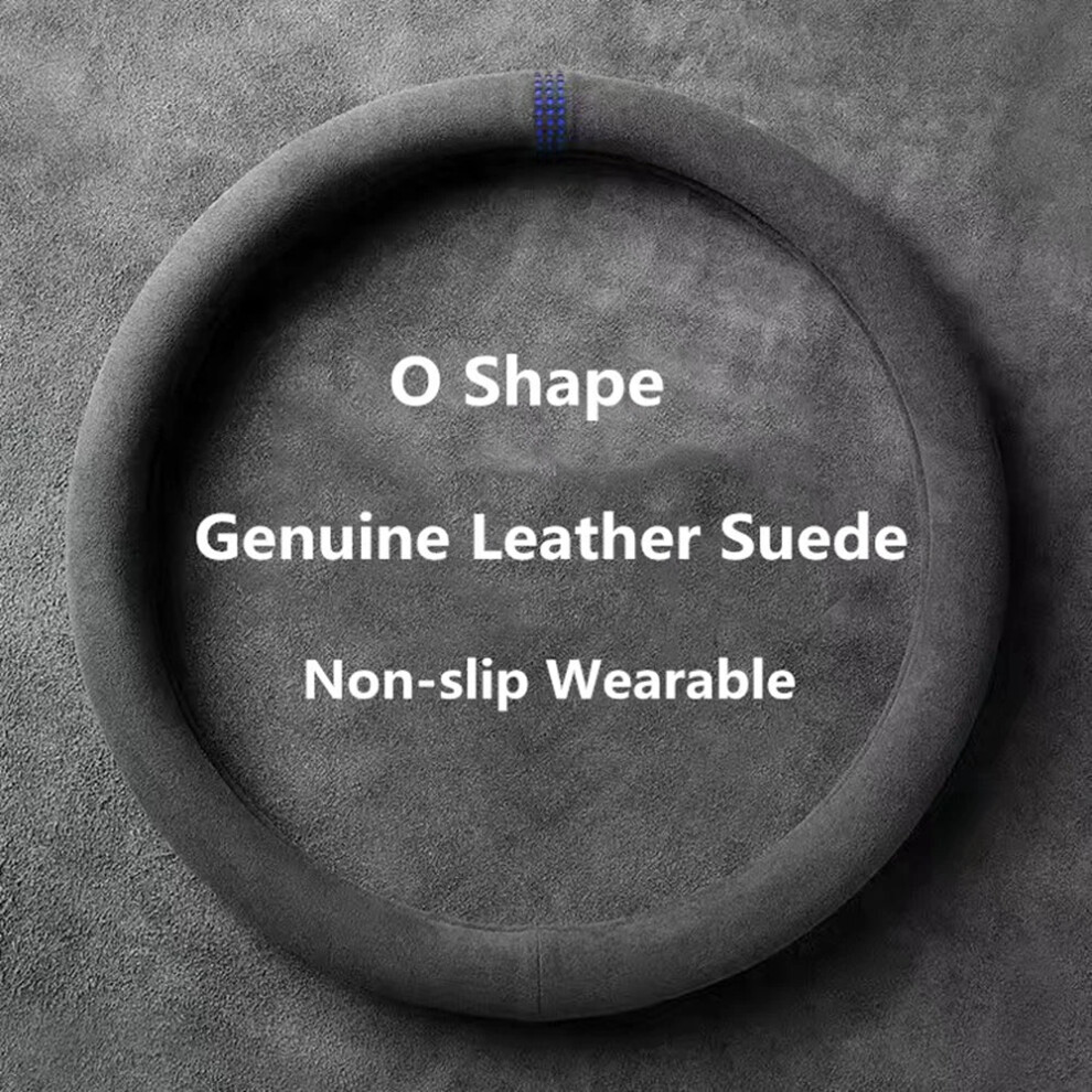 (O Shape ) Car Steering Wheel Covers Cowhide Suede Steering Wheel Cover Wrap Universal 37-38Cm Breathable Steering Covers Car Accessories Blue 6090375664666