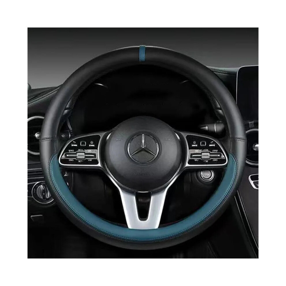 (Peacock ) Full Leather Universal Car Steering Wheel Cover Breathable Anti Slip Car Decoration 37-38Cm Steering Wheel Cover Accessories Blue 4804163963242