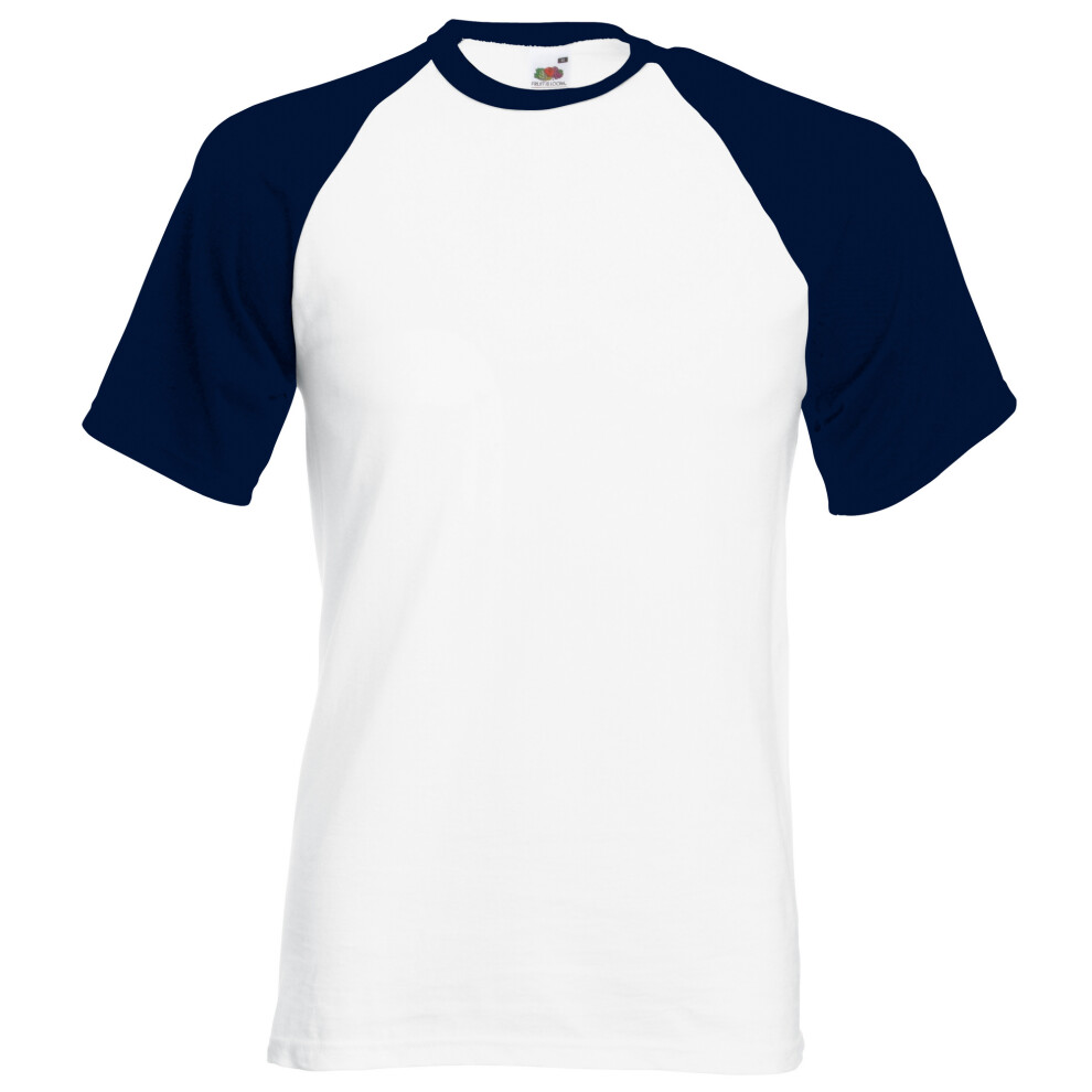 Fruit Of The Loom (M, White/Deep Navy) Mens Short Sleeve Baseball T-Shirt Blue,White
