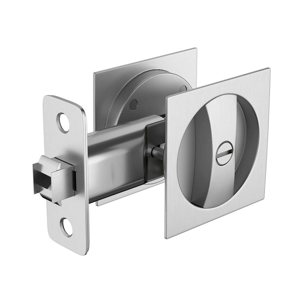Bed/Bath Pocket Door Lock, Satin Nickel Contemporary Privacy Square Pocket Door Hardware, Sliding Pocket Door 4713264942066