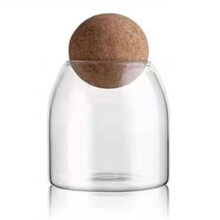 Clear Glass Bottles, Glass Food Storage Containers with Airtight Round Cork, for Candy, Nut, Spice, Coffee Bean,9 X 10cm