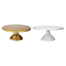 2 Pcs 12 Inch Iron Round Cake Stand Cake Plate Pedestal Dessert Holder Wedding Birthday Party, Gold & White