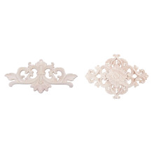 2 Pcs Wood Carved Long Onlay Applique Unpainted Flower Walls Cabinets Door Decor, 22 X 10 cm & 21 X 15cm
