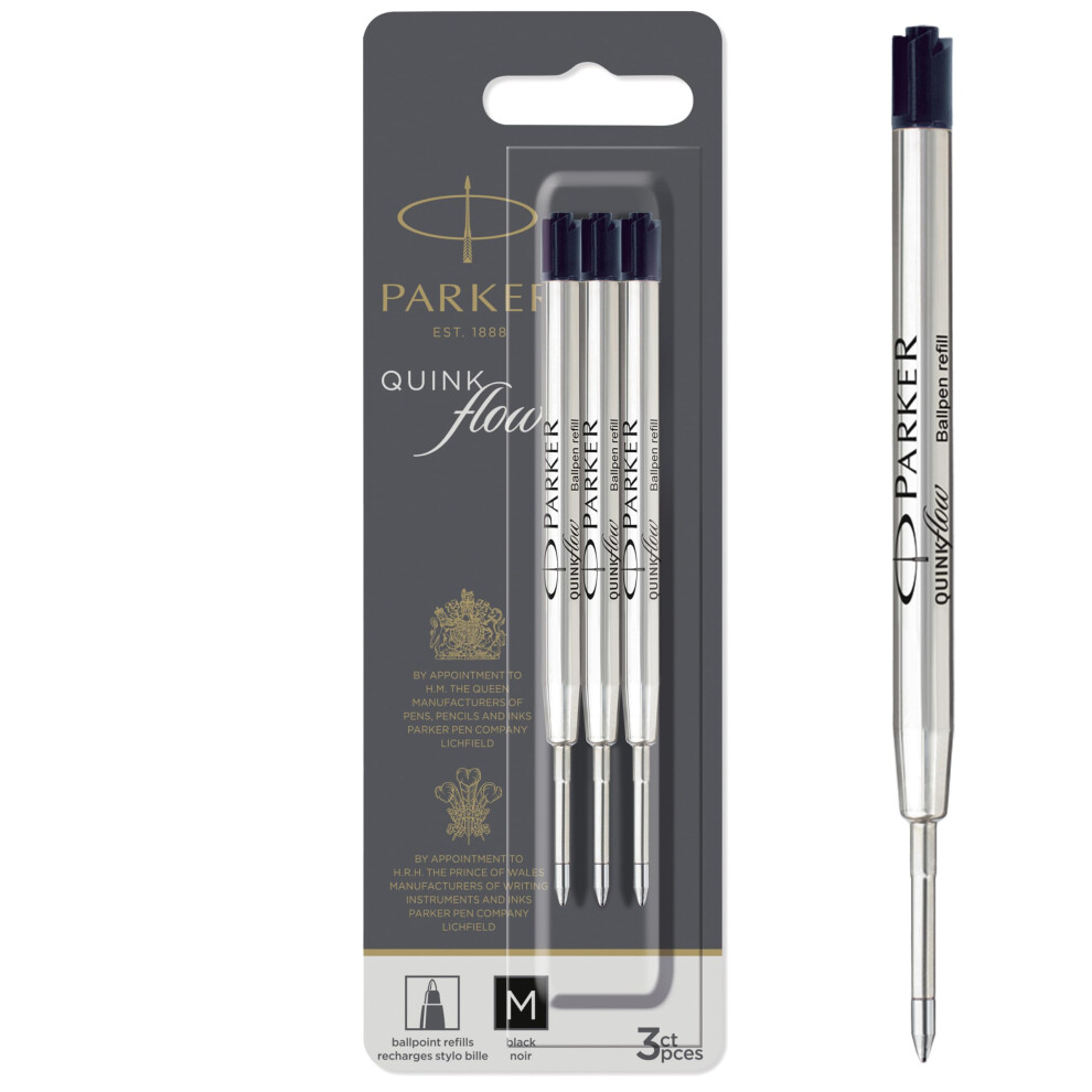 Parker Ballpoint Pen Refills | Medium Point | Quinkflow Ink | 3 Count Black