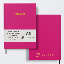 Pinnora A5 Deep Pink Academic Diary 2026-2027 Week to View, Hard Cover, August - July Dated Academic Planner, Ideal Student & Teacher Planner 2026-27