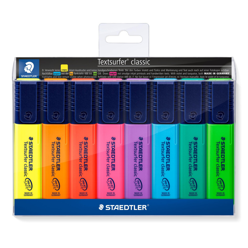 Staedtler 364 Wp8 Textsurfer Classic Highlighter Pen - Assorted Colours (Wallet Of 8)