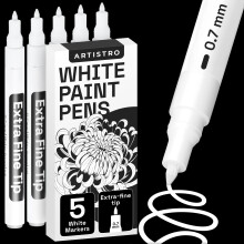 ARTISTRO 5 White Acrylic Paint Pens for Rock Painting, Stone, Ceramic, Glass, Wood, Tire, Fabric, Metal, Canvas - Set of 5 Paint Markers, Water-Based