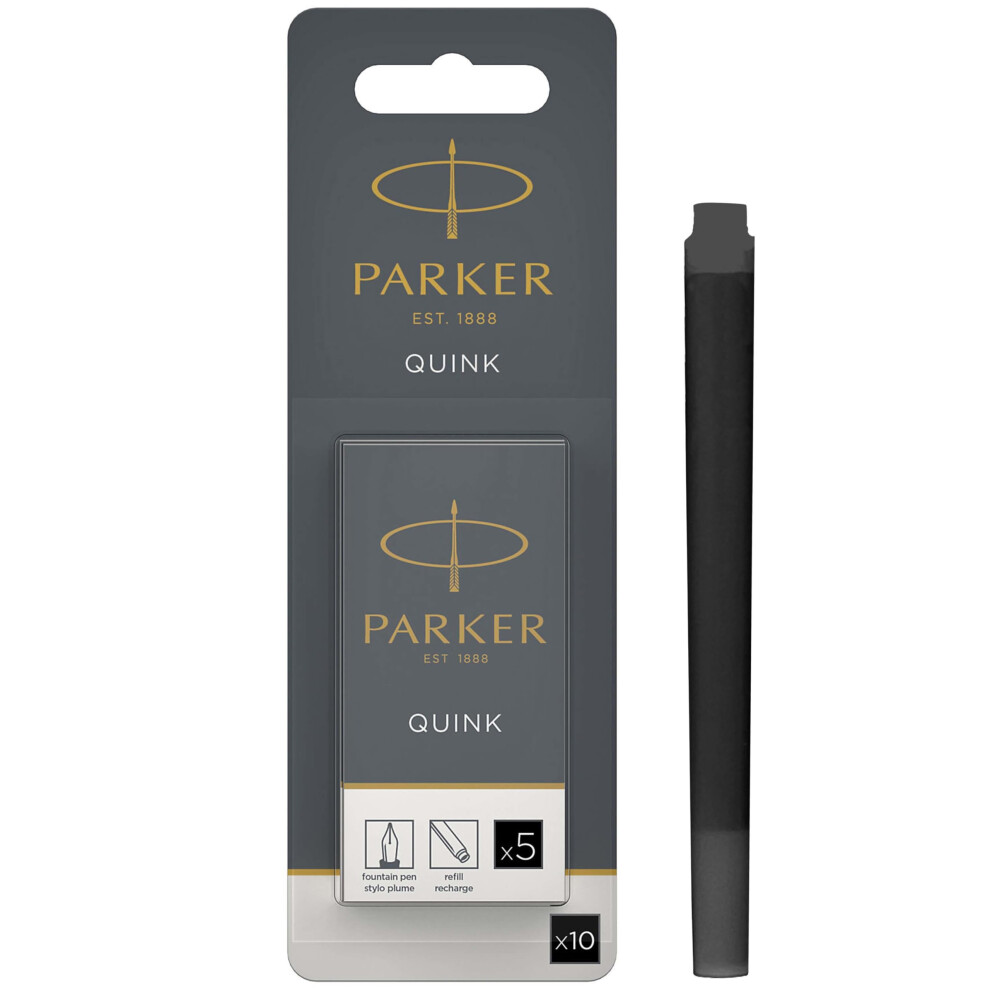 Parker Fountain Pen Ink Refill Cartridges | Long | Quink Ink | 10 Count (Blister) Black
