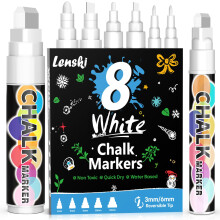 Lenski White Chalk Pens, 8 Pack Liquid Chalk Markers, Gifts for Kids, Girls Birthday Presents, Liquid Pen and 45 Chalkboard Labels Pens for Blackboar