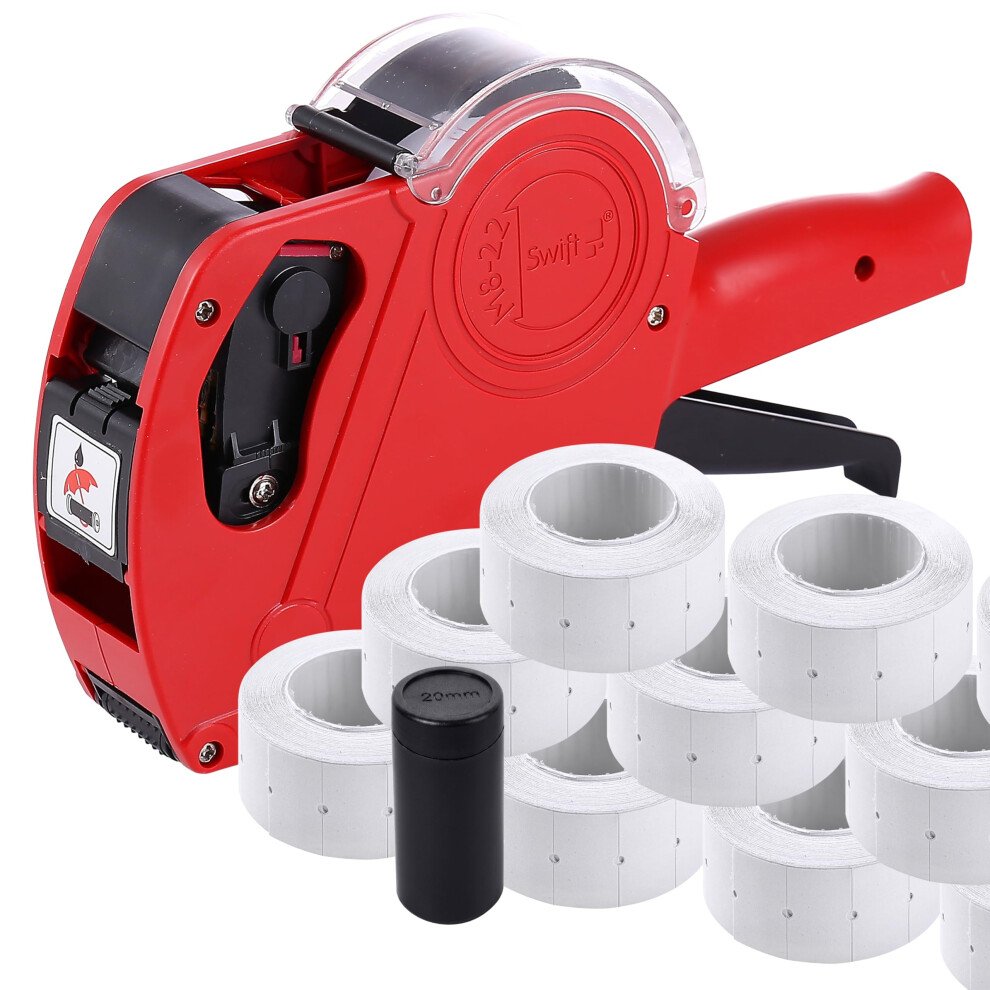 Swift Price Gun Kit Red With 5000 Labels 22X12mm And Spare Ink Pricing Tag Sticker Printer Maker For Clothes For Clothes Food Stationary Retail M8-22