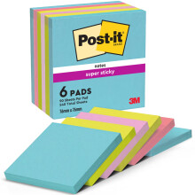 Post-it Super Sticky Notes, 540 Sheets, Pack of 6 Pads, 76 mm x 76 mm - Holds Strong to Many Surfaces - Bright Colours - for Walls, Monitors and Frid