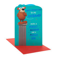 UK Greetings | Father's Day Card for Husband | Card for Dad, Grandad, Husband | Him, Boys, Men | Bear on a Pedestal Design | With Envelope | 14.9 x 2