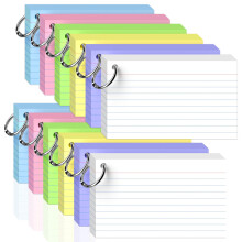 Flash Cards 3x5(7.62x12.7CM) Flashcards, 600 PCS Index Cards 3x5 Cue Cards, Colored Lined Paper Cards Revision with 12 Metal Binder Ring, Record R