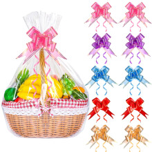 10 Pack Cellophane Gift Basket Bags With Pull Bows, HCSSZ 39.3 x 27.5 Inches Lar