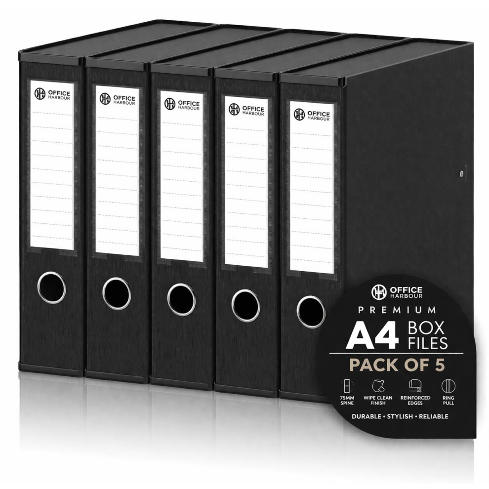 Photos - Other Furniture A4 Box Files Pack of 5 – Premium 75mm Document Storage Boxes, Matt Black Textured Finish, Reinforced Edges, Wipe Clean Durab