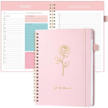 Umriox Daily Planner Undated,A4 To Do List Notebook Hourly Schedules,Spiral Hardcover Daily Organizer Notebook for Office,Home & School-Pink