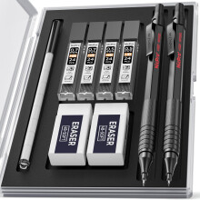 Nicpro 2 PCS Mechanical Pencil 0.5mm & 0.7 mm with Case, MP1000 Metal Artist Pencil Set with 4 Tubes HB Lead Refills, 2 Erasers, 9 Eraser Refills For