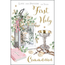 Jonny Javelin First Holy Communion Congratulations Card for Girls - Communion Congratulations Card with Artistic Chalice and Candle Design and Emboss