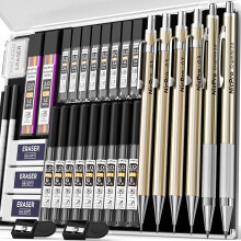 Nicpro 34PCS Art Mechanical Pencil Set, Metal Drafting Pencil 0.3 mm & 0.5 mm & 0.7 mm & 0.9 mm & 2PCS 2mm Lead Holder (6B 4B 2B HB 2H 4H Colors) For