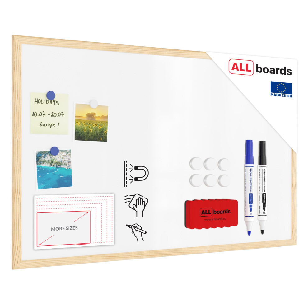 Photos - Dry Erase Board / Flipchart Allboards Whiteboard with Wooden Frame 80x50cm, Magnetic Board Dry Wipe Dry Erase 