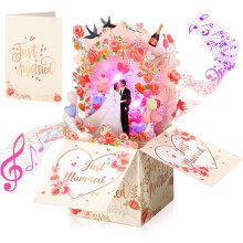 Wedding Card with Music and Light, Just Married 3D Pop Up Weddings Card for Bride and Groom, Congratulations Wedding Gifts for Daughter, Best Friend,
