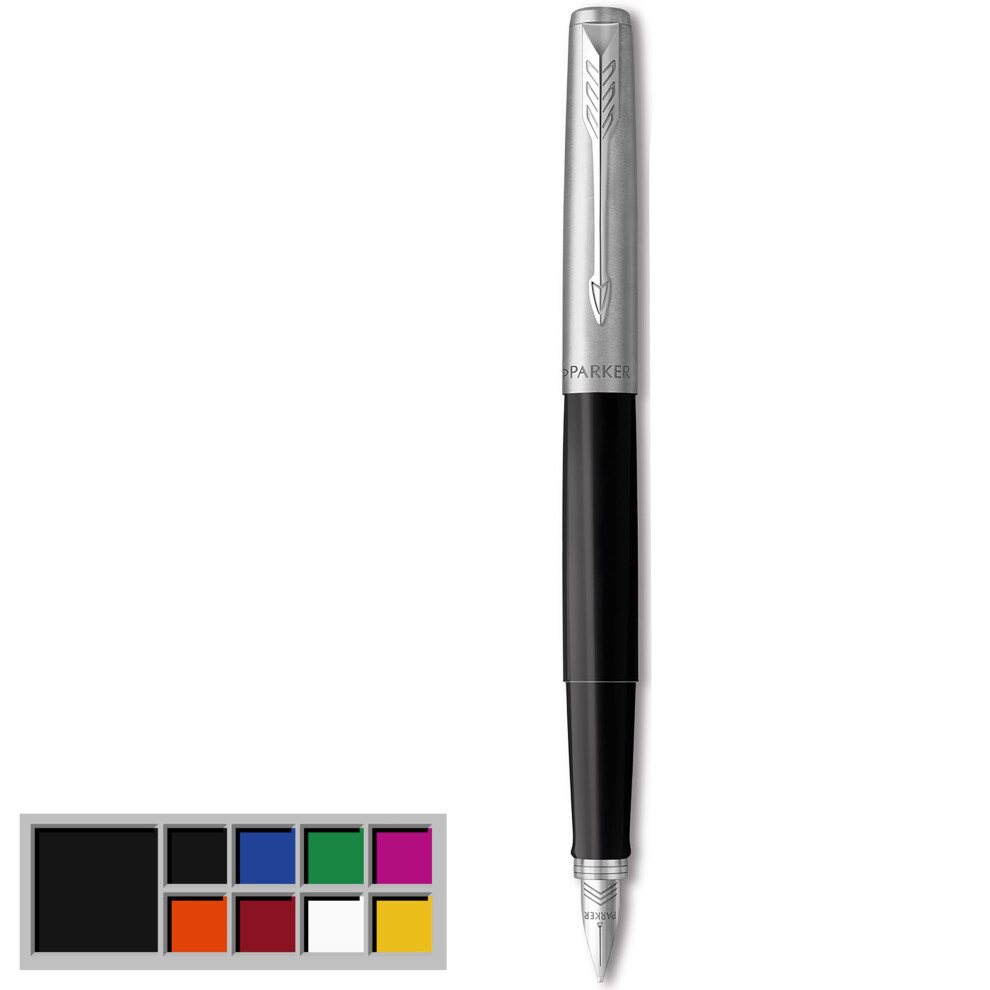 Parker Jotter Originals Fountain Pen | Classic Finish | Medium Nib | & Ink Black/Blue